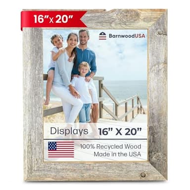 BARNWOODUSA Farmhouse 16x20 Picture frame 1 1/2 inch Molding 100% Reclaimed Wood Rustic Natural Weathered Gray