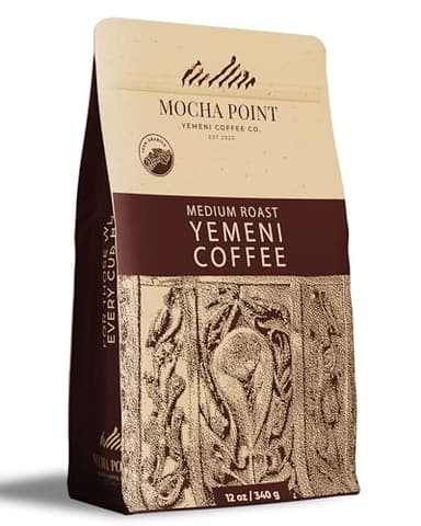 Mocha Point Medium Roast Yemeni Coffee – 100% Arabica Beans from Yemen – Rich, Smooth, and Balanced Flavor – Small-Batch Roasted for Freshness – No Additives – 12 oz / 340g Bag