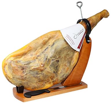 Spanish Serrano Ham Bone in from Spain 14-17 lb with Stand & Knife (NO Nitrates or Nitrites) - Jamon Serrano - Spanish Ham – Ideal for Special Occasions, Family Gatherings & Authentic Food Lovers