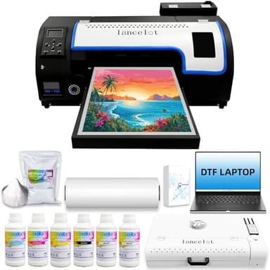 Lancelot A3 M1630 Pro DTF Printer Bundle:A3 Xp600 DTF Machine with Roll Feeder,White Ink Circulation,Built-in Automatic Film Cutter System for T-Shirt Printing(Printer+Laptop+Oven+Consumable)