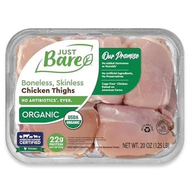 Just Bare® USDA Organic Fresh Chicken Thighs | Antibiotic Free | Boneless | Skinless | 1.25 LB