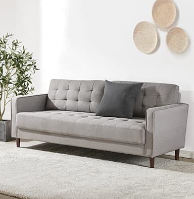 Zinus Benton Sofa Couch, Grid Tufted Cushions, Easy, Tool-Free Assembly, Stone Grey