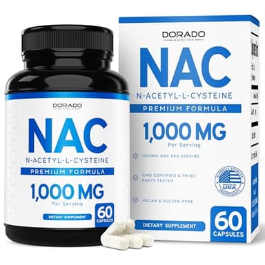 NAC Supplement (60 Capsules, 1000mg Per Serving) Premium NAC Supplement N-Acetyl Cysteine Capsules for Men and Women for Immune Support - Vegan Safe, Third Party Tested - Non GMO & USA Made