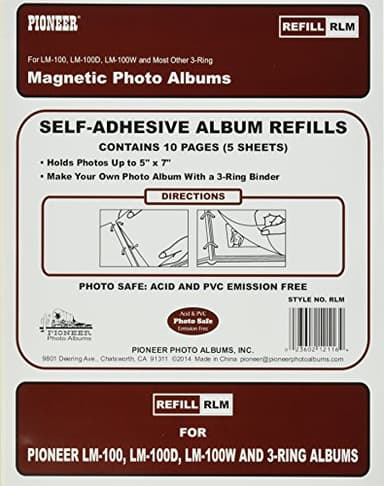 Refill Pages for LM-100, LM-100D and LM-100W Photo Albums, 10 Pages (5 Sheets), White Backing