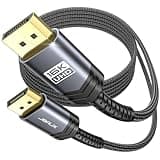 JSAUX Displayport Cable 10ft 2.1, DP 2.1 Cable Support 16K@60Hz, 8K@120Hz, 4K@240Hz 80Gbps, Backward Compatible with DP1.4/DP1.2, Display Port 2.1 Cable Compatible with Monitor, Laptop, Graphics