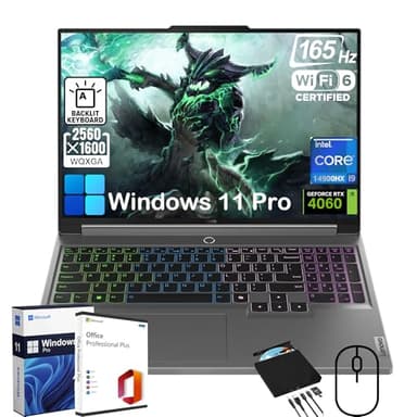 Lenovo Legion 5i Gaming Laptop - w/Office Lifetime & Free CD/DVD Drive, Intel 24-Core i9-14900HX, 16" 165Hz Display, GeForce RTX 4060, Backlit KB, Win 11 Pro, w/Accessories (32GB DDR5 RAM | 1TB SSD)