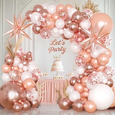 KARLURE Rose Gold Balloon Arch Kit Garland, Rose Gold Birthday Decorations for Girls Women Bachelorette Party Bridal Shower Baby Shower Bridal Shower 2026 Graduation Decorations