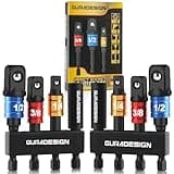 GURADESIGN 8-Piece Impact Socket Adapter Set for Drill, 1/4" 3/8" 1/2" Hex Shank Impact Driver Socket Adapter, Socket to Drill Adapter