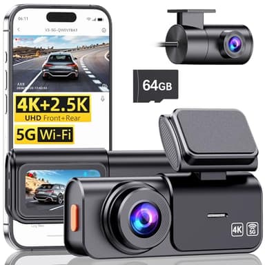 AXB Dash Cam Front and Rear: 4K+2.5K Dashcam with 5G WiFi APP Control & 64GB Card - Dual Dash Camera for Cars with 24H Parking Mode Night Vision Loop Recording Emergency Lock (V3)