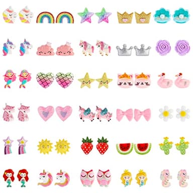 NEWITIN 30 Pairs Magnetic Stud Earrings for Girls Clip on Earring Hypoallergenic Magnet Studs Non Piercing Girls Earring Cute Magnetic Earrings for Kids Women