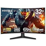 KOORUI 32 inch Curved Gaming Monitor - QHD (2560 x 1440) 2K Display, 170Hz 144Hz Monitor, 1500R Curvature, 1ms, HDR10, Adaptive Sync, Tilt Adjustable, DisplayPort HDMI, Black - 32E6QC