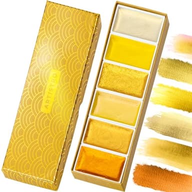 ARTISTRO Professional Metallic Watercolor Paint Set for Adults - 6 Pigment-Rich Gold Colors, XL Pans, ASTM-I Lightfastness, High Tinting Strength Watercolor Set for Professionals made by professionals