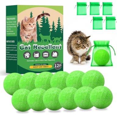 Cat Repellent Outdoor & Indoor, Cat Deterrent Balls, Keep Cats Out of Yard, Lawn, Garden, Furniture, Protect Your Yard and Furniture, 12 Pack