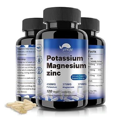 Potassium Magnesium Supplement 1000mg, Magnesium Potassium Zinc Aspartate Support Vascular, Bone, Heart, Muscle & Nerve Health, Non-GMO, Vegan, (120 Capsules)