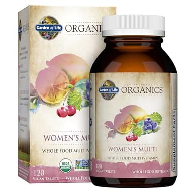 Garden of Life Organics Multivitamin for Women, Womens Multi with Vitamin C, D, Folate, B6, B12, Biotin, Iron, Vegan Whole Food Vitamins for Women, Energy, Skin, Nails, 120 Tablets