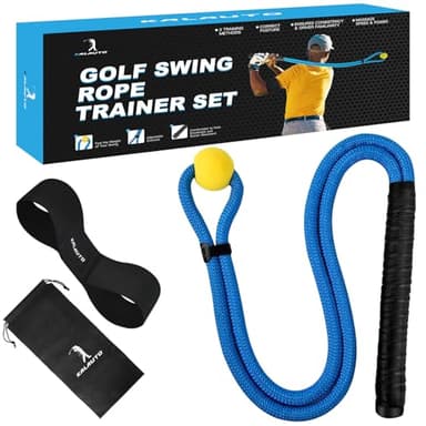 KALAUTO Golf Rope Swing Trainer Set-Golf Swing Training Aid,Improved Golfers Swing and Master Tempo,Golf Gifts for Men Golfers,Included Swing Correcting Arm Band&Rope Trainer with Weighted Ball(Blue)