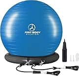 ProBody Pilates Yoga Ball Chair, Exercise Ball Chair with Base or Stand for Home Office Desk Sitting or Workout, 65cm Antiburst Balance Ball & Stability Ball Seat for Back, abs (Blue)