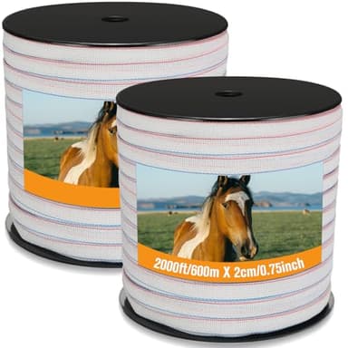 Wowangce 2 Rolls 3/4 Inch x 1640 ft Electric Fence Tape for Livestock Polytape Fencing Horse Fence with High Visibility