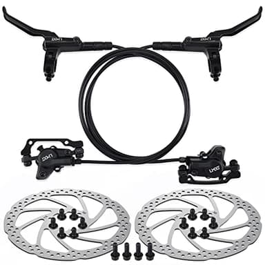 TOBWOLF 1 Pair MTB Disc Brake Set, Hydraulic Disc Brake Kit with 160mm Rotors, Left Front 81cm & Right Rear 147cm, Aluminum Oil Pressure Calipers Levers for Mountain Bike E-Bike Fat Bike Road Bike