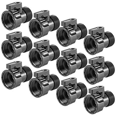 12 Pack 3/4'' Plastic Garden Hose Shut Off Valve - Standard Shutoff Ball Valve Thread Connector Coupling for Telescopic Pipe, Gun, and Water Control
