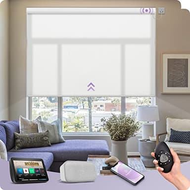 Graywind Motorized Light Filtering Shades Compatible with Alexa Google Hardwired WiFi Smart Half Shading Remote Control Automated Blinds Electric Window Shades, Custom Size (Pure White)