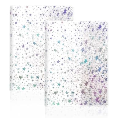 2 pcs A5 Glitter Star Transparent Jelly Cover, 33x21.7cm/13x8.54in Waterproof Clear PVC Protective Book Cover for Planners Journals and Notebooks