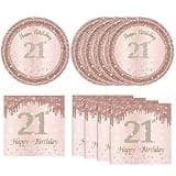 KHAIVI 21st Birthday Rose Gold Party Supplies Rose Gold Birthday Supplies Plates and Napkins Happy 21 Birthday Disposable Tableware Party Supplies For Girls Women