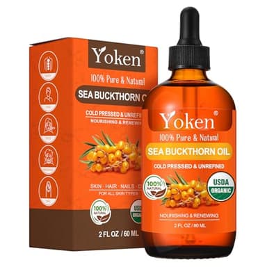 USDA Sea Buckthorn Oil Organic for Face Hair & Nails 2oz - 100% Cold Pressed Natural Facial Oils from SeaBuckthorn Berry for Deep Hydration & Skin Nourishment, aceite de espino amarillo organico