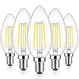 Brightever E12 Candelabra LED Light Bulbs 60 Watt Equivalent, 620 Lumen 6W Clear LED Filament Candle Bulbs, Daylight White 5000K Non-Dimmable Chandelier Light Bulbs for Ceiling Fan, Pack of 5