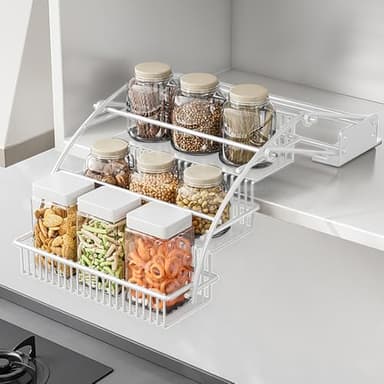 HZBL-LP 3-Tier Pull Down Spice Rack Organizer for Inside Cabinet Expandable Display Riser Shelf Seasoning Shelf (12.4IN/White)