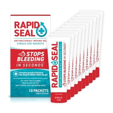Rapid-Seal Wound Gel Single Use Packets 10ct | Stops Bleeding in Seconds | for Minor Cuts & Scrapes. Packets for Easy Storage and Restocking for Emergency First Aid Supplies