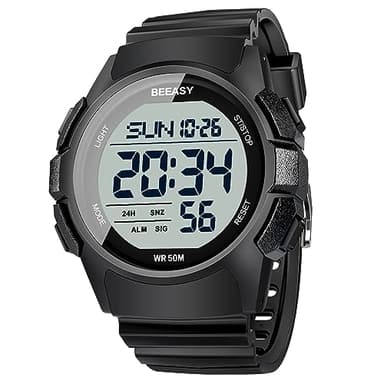 Beeasy Mens Digital Sports Watch, 50M Waterproof 49mm Rubber Strap Mens Watches with Stopwatch, Countdown Timer, Alarm & Dual Time—Ideal for Sport, Gym, Running, Referee, School & Daily Wear