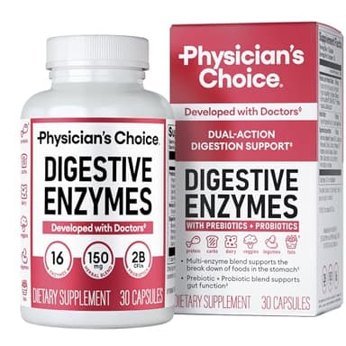 Physician's CHOICE Digestive Enzymes - Multi Enzymes, Bromelain, Organic Prebiotics & Probiotics for Digestive Health & Gut Health - Bloating & Meal Time Discomfort - Dual Action - All Diets - 30 CT