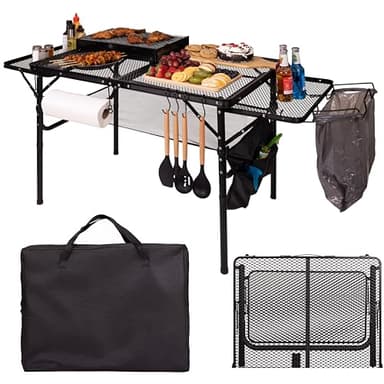 Folding Table w/ Carry Bag, Paper Towel Holder, Garbage Holder, Wing Panels, 3x2 FT Foldable Table for Portable Grill, Picnic, Outdoor, Beach, Small Folding Table Adjustable Height,Camping Table, BBQ