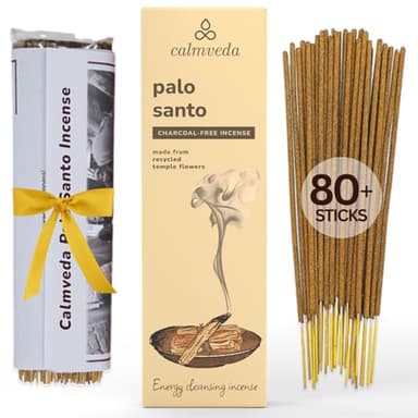 Holy Palo Santo Incense Sticks - 80 Charcoal Free Incense, Made from Upcycled Flowers | Cleansing Incense Sticks Spiritual or Inciensos para Sacar Malas Energias