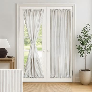 Lino Rosa French Door Curtain Panel for Double Door Window Covering,Striped Linen Sheer Privacy Top Bottom Rod Pocket Boho Farmhouse Sliding Patio Door Shades 25x72 inches Long