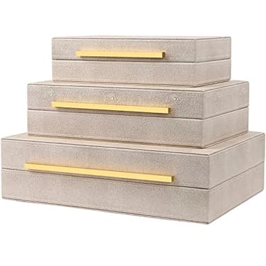 ZIKOUL Ivory Shagreen Box Set Of 3 Faux Leather Decorative Boxes, Large Modern Nesting Storage Decorative Boxes with Lids for Home Decor Stacking jewelry Box Organizer