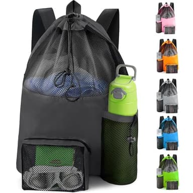 HOHOM Mesh Swim Bag Beach Drawstring Backpack, Waterproof Gym Bags for Women and Men, Large Pool Bag Swimming Gear for Swimmers