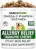 BARK&SPARK Dog Allergy Relief Chews - Anti-Itch Skin & Coat Supplement - Omega 3 Fish Oil - Itchy Skin Relief Treatment Pills - Itching&Paw Licking - Dry Skin&Hot Spots - (120 Immune Treats - Chicken)
