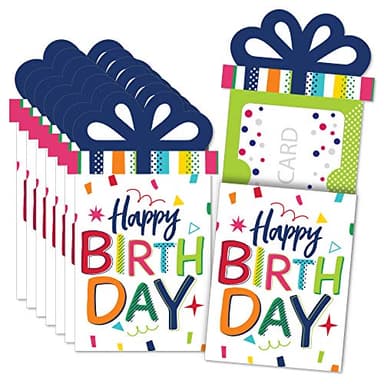 Big Dot of Happiness Cheerful Birthday Gift Card Holders - Colorful Celebration Money and Gift Card Sleeves, Premium Presentation Set with Envelopes, 8 Pack