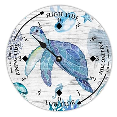 ENEDNATE Ocean Life Farmhouse Wood Tidal Clock East Coast Ocean Time Nautical Moon Wooden Clock High and Low Tide Clock Decoration for Beach House Home Sailing Gifts 10 Inch