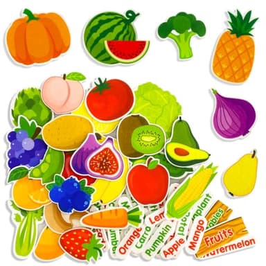 PENGFULL Felt Fruits and Vegetables Learning Pieces,62 Felt Flannel Board Pieces,Learn Common Fruits and Vegetables and Words for Kindergarten,Preschool,Toddlers