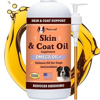 Natural Dog Company Skin & Coat Oil (16 oz.), Supports Skin Health, Fish Oil Supplements for Dogs, Soft Coat, Fish Oil & Flaxseed Oil, Fatty Acids, Bottle of Dog Fish Oil with Pump, Antioxidant