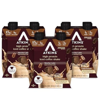 Atkins Mocha Latte Iced Coffee Flavored Protein Shake, High Protein, Low Glycemic, Low Carb and Low Sugar Shakes, Keto-Friendly, 12 Pack