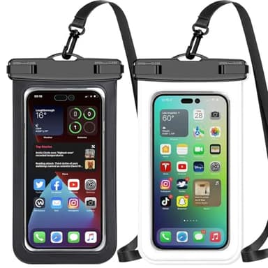 2 Pack Black White Universal Waterproof Phone Pouch, Large Phone Waterproof Case Dry Bag,Protection Level: IP68,Outdoor Sports for Apple iPhone,Samsung,and More,(Fits Up to 8.3”),Black,White