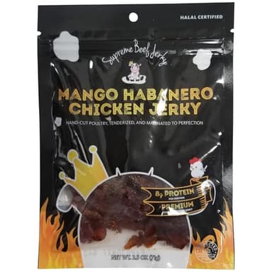 Supreme Beef Jerky, Halal Beef Jerky, 2.5 oz Mango Habanero Chicken, Zabiha Halal Certified Chicken, Handcrafted Gourmet Meat Snacks, 2.5 Ounce, Pack of 1