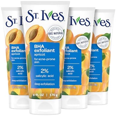 St. Ives Acne Control Apricot Face Scrub, Deep Exfoliator Skin Care, Prevents Acne for Radiant Skin, Salicylic Acid Acne Treatment Facial Scrub, Made with 100% Natural Exfoliants, 6 oz, 4 Pack