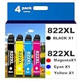 822XL Remanufactured for Epson 822 Ink Cartridges for 822XL T822 for Workforce Pro WF-3820 WF-3823 WF-4820 WF-4830 WF-4833 WF-4834 Printer 4 Pack 1 Black 1 Cyan 1 Magenta 1 Yellow