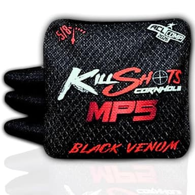 Killshots Cornhole | MP5 Series | Limited Snakeskin Edition | 2024 ACL Pro Certified Cornhole Bags | Premium Quality | Dual-Speed | Durable & Weather Resistant | Set of 4 Bags (Black Venom)