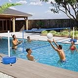 Patiassy Pool Volleyball Net Set with Weighted Base Suitable for Family Entertainment, Adjustable 15ft-32ft Length Portable Outdoor Volleyball Net System for Swimming Pools